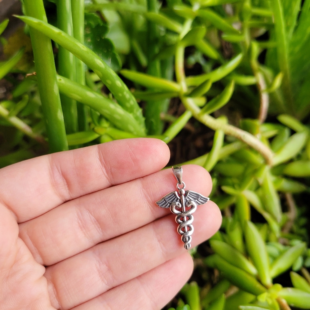 New Solid 925 Sterling Silver Simple Caduceus Sta… - image 4